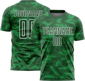 Conjunto de Camiseta y Pantalones Cortos de Fútbol Personalizados para Hombre, Diseño Geométrico Verde, Cuello Redondo Sublimado, Uniforme Deportivo Transpirable - Product Image 4