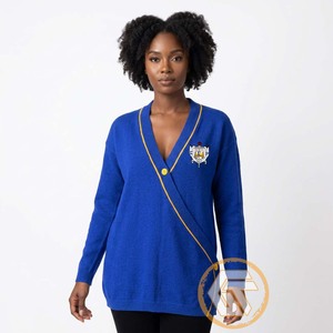 GREEK TREASURES เสื้อคลุมไหมพรมอะคริลิกปักลาย Sigma Gamma Rho แบบสั่งทำพิเศษ ติดกระดุมด้านหน้า คอวี สไตล์ลำลอง สำหรับผู้หญิง ใส่ในฤดูหนาว - Product Image 3