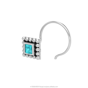 Indian Mores 925 <b>Sterling</b> <b>Silver</b> Square Shape Turquoise Cup Setting Nose Pin <b>Stud</b> for Women Girls - Product Image 2