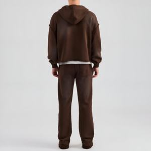 Conjunto de chándal vintage lavado para hombre con cremallera, chaqueta con capucha y pantalones de chándal de estilo urbano oversize, traje casual para correr con logo personalizado - Product Image 2