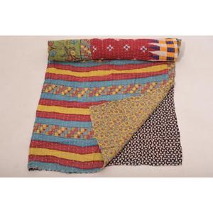 Traditional Indian Cotton Kantha Gudri <b>Quilt</b> <b>Handmade</b> Reversible Vintage Bedspread Home Decor - Product Image 3