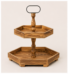 Vintage 2 Tiered Wooden Cake Stand Farmhouse Hexagon Dessert <b>Display</b> Tray for Weddings and <b>Coffee</b> Bar Decor Best Price - Product Image 4