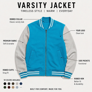 Blouson universitaire bleu marine pour homme avec manches grises, fermeture éclair, décontracté, en polaire, écologique, respirant, motif écossais, printemps - Product Image 6