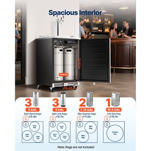 Dispenser di Birra Commerciale a Triplo Rubinetto, Frigorifero per Fusti di Dimensioni Standard con Serbatoio CO2 da 5 libbre, Kegerator con Torre a 3 Birre - Product Image 2
