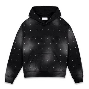 Sweat à capuche personnalisé avec strass, effet délavé, vintage, oversize, streetwear, effet usé, lavage minéral, pour hommes et femmes, avec clous - Product Image 1