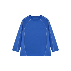 Men Royal Blue Long Sleeve Crew Neck Mesh Panel Running Training <b>Top</b> <b>Raglan</b> Sleeve Sports Wholesale Tee - Product Image 6