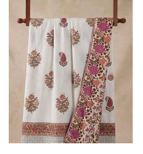 Autumn Red Beige Handmade Floral Dohar Kantha Stitch Bagru Handprint Pure Cotton Buy Direct From Supplier At Factory Price - Product Image 1