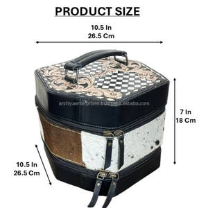 Estuche de Joyería de Cuero de Doble Capa de Alta Calidad, Hecho a Mano, con Cierre, para Mujer, de Cuero Genuino con Pelo de Vaca, Organizador de Joyería de Viaje - Product Image 2