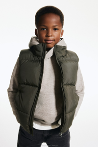 Gilet matelassé vert olive pour homme, col montant, fermeture éclair, coupe-vent, veste d'hiver décontractée, rembourrage en polyester, coupe régulière épaisse - Product Image 4