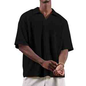 Polos de Punto Personalizados de Buena Calidad para Hombre, Negros, Transpirables, 100% Algodón, Polos Extra Grandes para Hombre - Product Image 1