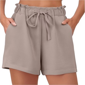 Women's High Waist Elastic Cotton Shorts With Drawstring And Pockets Casual Loose Fit Solid Green Short <b>Pants</b> with low MOQ - Product Image 6