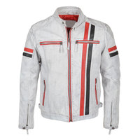 Blouson Bomber en Cuir de Vachette Lavé Blanc Écologique pour Homme MAKUM INTERNATIONAL, Col Montant, Fermeture Éclair, Coupe Classique