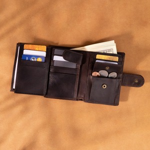 Klassische Dreifach Gefaltete Brieftasche aus Vollnarbigem Echtleder für Herren mit Individuellem Logo Echtes Rindsleder Kreditkartenhalter LTW-0219 - Product Image 5