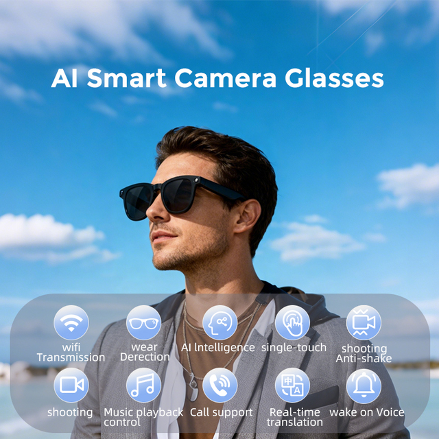 Hot Image Recognition Real Time Translation 8MP HD Camera Shooting LED Flash AI Glasses Voice Assistant Smart Sunglasses