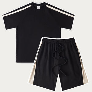 Men's Short Sleeve T-Shirt & Shorts <b>Set</b> Casual Summer Wear Breathable <b>Knitted</b> Cotton Spandex Outfit - Product Image 2