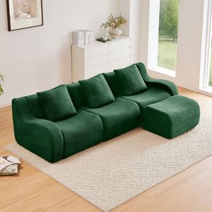 Divano a 3 Posti in Tessuto Teddy di Alta Qualità, Design Antiscivolo, Braccioli Curvi, Chaise Longue Essenziale per Soggiorno, Montaggio Richiesto - Product Image 2