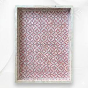 Plateau de service rond décoratif luxueux fait main, incrusté de nacre, pour table basse, ottoman et décoration intérieure - Product Image 4