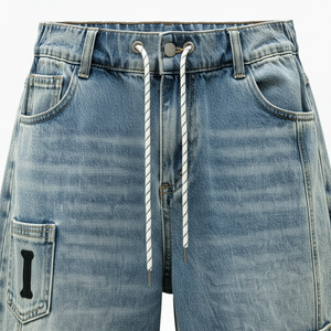 Jean en denim style américain vintage, imprimé numérique, écologique, séchage rapide, coupe droite, taille mi-haute, imprimé lettres, streetwear - Product Image 6
