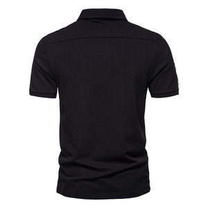 Polo à manches courtes en tricot uni pour homme, style décontracté, coupe classique, noir, boutons sur le devant - Product Image 4