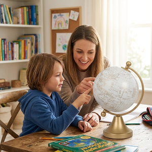 Globo Terráqueo Moderno para Escritorio, Mapa del Mundo en Negro y Plateado |   Trípode de Aluminio Dorado |   Globo Terráqueo Educativo para Decoración de Escritorio de Oficina y Mesa de Estudio - Product Image 3