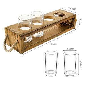 Bandeja de sujeción de vaso de cerveza de 4 piezas de madera de pino de gran venta con asas de cuerda decorativas para elevar el servicio y la presentación de bebidas - Product Image 3