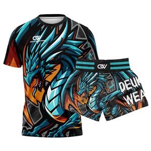 Conjunto de Rashguard de Manga Corta para MMA y Muay Thai, Diseño Sublimado Personalizado al por Mayor, Transpirable, Elástico, de Fibra de Poliéster, Ropa de Artes Marciales - Product Image 1