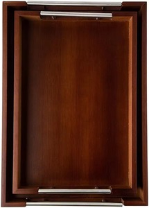Bandeja Decorativa de Bambú, Diseño Rectangular Minimalista con Asa de Metal, Paquete de una Sola Pieza - Product Image 3