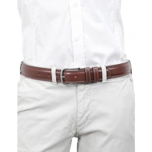 Ceinture pour homme en cuir véritable marron, fabriquée à la main, de haute couture, avec boucle en alliage, coutures, largeur de 3,5 cm, longueur réglable - Product Image 1