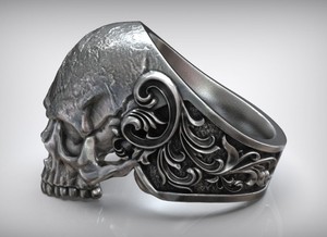 Bague Statement Gothique en Argent Sterling 925 Oxydé Noir avec Crâne - Product Image 2
