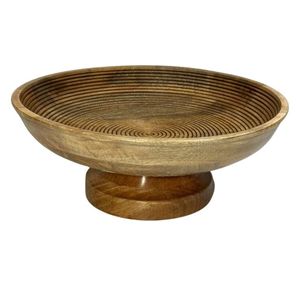 Handcrafted Pedestal Mango Wood Fruit Bowl Large Decorative Ribbed Wooden Centerpiece Bowl for <b>Kitchen</b> <b>Table</b> & Home Decor Bowls - Product Image 1