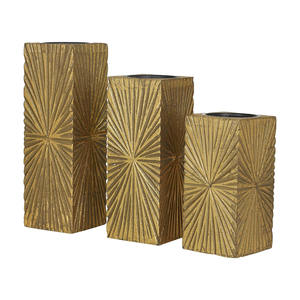 Gold Color Geometric Carved Pillar MDF <b>Candle</b> Holder <b>Set</b> of 3 Factory Manufacturing Rectangular Wood <b>Candle</b> Holder at Best Price - Product Image 4