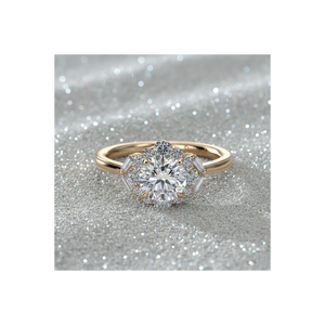 Stonewels Lab Grown Diamond Halo Bridal <b>Ring</b> Baguette Side Stones Rose <b>Gold</b> Plated Prong <b>Set</b> Vintage Style Certified 14K <b>Gold</b> - Product Image 1