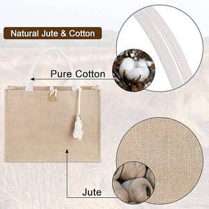 Stylish Jute Picnic Tote <b>Bag</b> with Cotton Handles Eco Friendly Grocery and Travel <b>Bag</b> - Product Image 4
