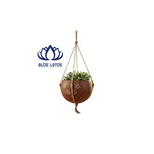 BEST SELLER BLUE LOTUS Pot en coquille de noix de coco sculpté artistiquement |   Conteneur de plantes suspendu pour l'extérieur, écologique et durable, style ferme - Product Image 1