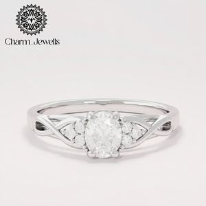 Anillo de Compromiso Clásico con Moissanita en Oro Amarillo, Corte Ovalado y Engaste de Garras, Diseño Floral, para Mujer, Charm_Jewells - Product Image 4