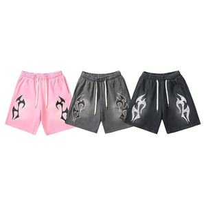 Shorts en coton rose tricoté uni avec cordon de serrage, logo frontal, style streetwear, écologique, respirant, décontracté, taille mi-haute pour homme - Product Image 2