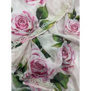 ชุดราตรีสวยงาม ลายดอกไม้ ผ้าส่าหรี ประดับมุกที่ขอบ สำหรับงานปาร์ตี้ - Product Image 3