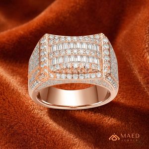 Rose Gold Rectangular Cluster <b>Ring</b> for <b>Men</b> | VVS Moissanite Baguette Channel Band | Iced Out Pink Gold <b>Men's</b> <b>Ring</b> - Product Image 2