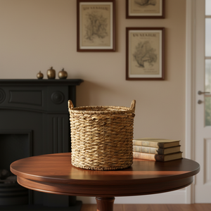 Panier de rangement rond en jacinthe d'eau tressée, écologique, multifonctionnel, décoration d'intérieur, provenant de Hanoï, Vietnam - Product Image 4