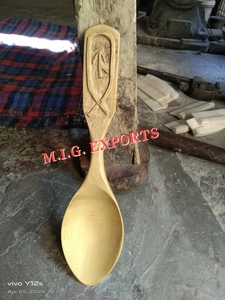 Compre una Cuchara de Madera con Mango Geométrico Tallado, Utensilio de Cocina Rústico para Cocinar, Servir y Decorar la Mesa, Año 2026 - Product Image 5