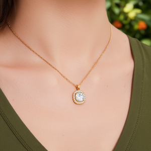 Casual Figaro Chain with 18K Gold Plating and Lab Created American Diamond Pendant - Product Image 3