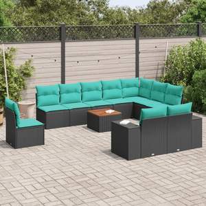 Ensemble de canapés de patio en polyrotin noir de 11 pièces avec coussins pour ensembles de jardin - Product Image 1
