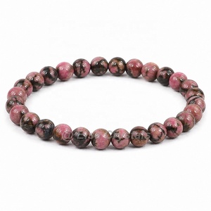 Rhodonite Round Bead Bracelet Natural <b>Pink</b> Gemstone <b>Healing</b> Polished Bracelet Crystal Wholesale India Stretch Crystal Bracelet - Product Image 1