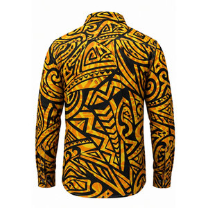 เสื้อเชิ้ตแขนยาวลายชนเผ่าสำหรับผู้ชาย สีเหลืองดำ พิมพ์ลายแบบซับลิเมชั่น แฟชั่นสำหรับทำงาน ระบายอากาศได้ดี ผลิตจากโพลีเอสเตอร์ - Product Image 3