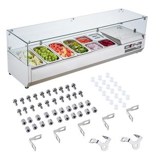 Stazione di Preparazione Refrigerata Elettrica da Banco da 150 W con 4 Vaschette da 1/3 e 4 Vaschette da 1/6 in Acciaio Inox 304 Resistente alle Macchie - Product Image 1