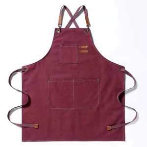 Tablier de coiffure durable, taille ajustable, couleur bordeaux, cape de barbier professionnelle avec poches et accents en cuir - Product Image 1