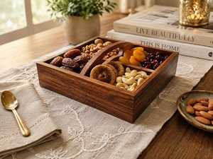 Boîte à fruits secs en bois poli faite à la main, plateau carré, décoration de table moderne, boîte de rangement multifonction - Product Image 6