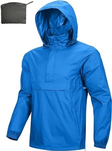 <b>Men's</b> Waterproof Hooded <b>Half</b>-<b>Zip</b> Racer <b>Jacket</b> Vintage Autumn Color Blocking Nylon Outerwear with Pockets Regular Fit 220g - Product Image 3