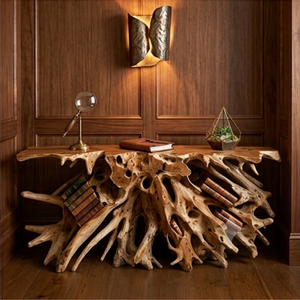 ARTERRA Meubles de salon de luxe Table console en racine de teck Design naturel de forme libre Esthétique rustique - Product Image 5