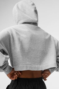 Sweat-shirt à capuche surdimensionné pour femme en molleton gris uni à manches longues en coton respirant pour l'automne - Product Image 2